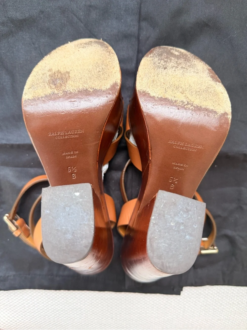 Ralph Lauren Collection Cognac Leather Strappy Platform Sandals